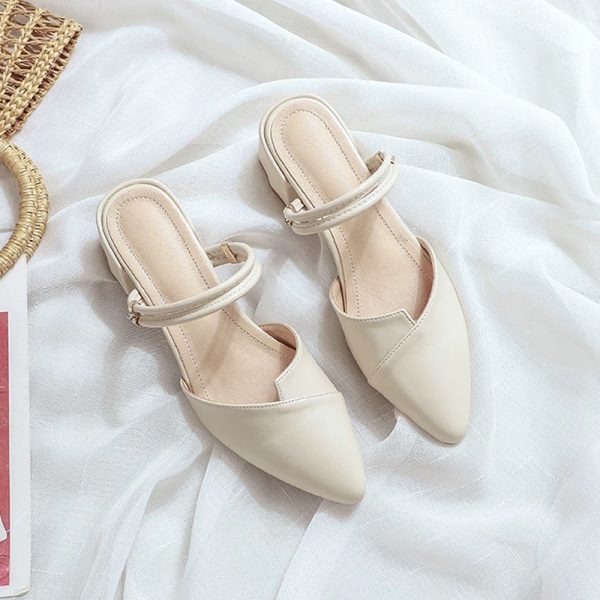 Thick heeled pointed half slippers high heels