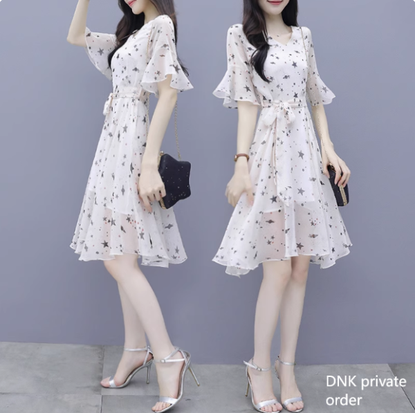 High-end private custom floral chiffon dress woman