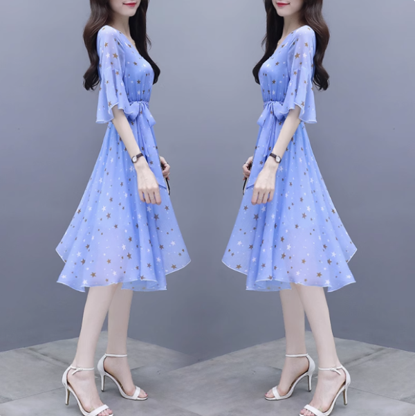 High-end private custom floral chiffon dress woman - Image 2