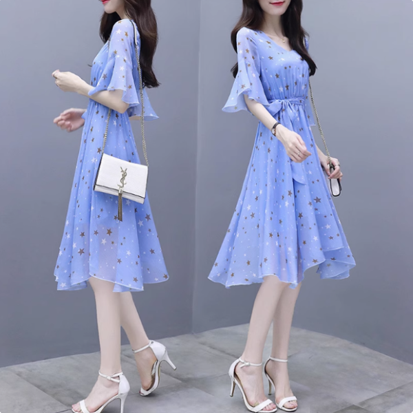 High-end private custom floral chiffon dress woman - Image 4