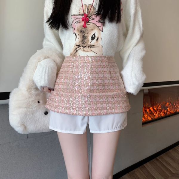 High-end private tailored skirt Sparkly half skirt woolen sequin skirt tweed hip skirt - Image 2